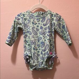 Ruffle Butts Green Paisley Long Sleeve Baby Bodysuit 6-12M